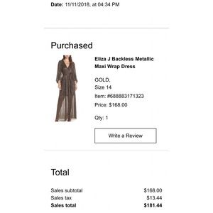 eliza j backless metallic maxi wrap dress